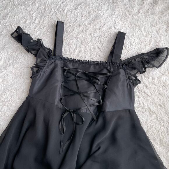 Funhouse gothic corset lace-up midi‎ dress ruffle buckle sleeve whimsigoth goth - Picture 10 of 15